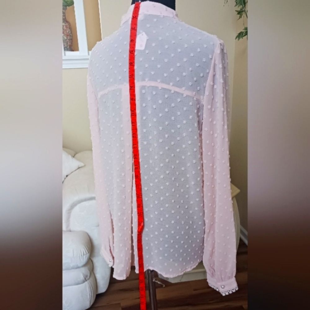 POL Swiss Dot Lace Accent Pale Pink Blouse NWOT  Small - Picture 10 of 13